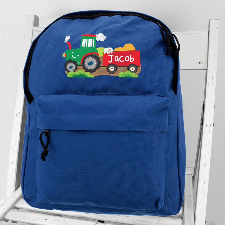 Buy Personalised Tractor Blue Backpack at www.giftsfinder.co.uk