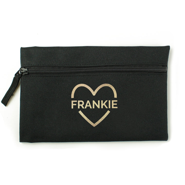 Buy Personalised Gold Heart Black Pencil Case at www.giftsfinder.co.uk