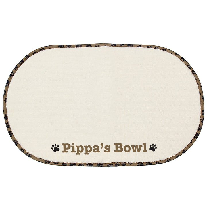 Buy Personalised Brown Microfibre Paw Print Pet Bowl Mat available now at www.giftsfinder.co.uk