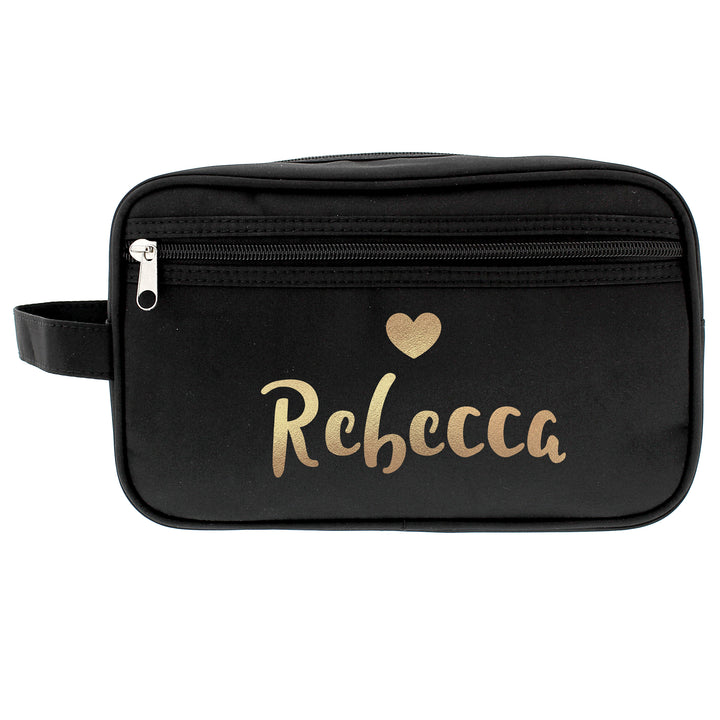 Buy Personalised Gold Name Black Toiletry Bag available now at www.giftsfinder.co.uk