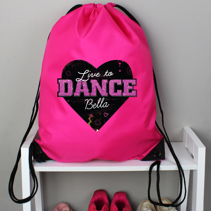 Buy Personalised 'Live to Dance' Pink Kit Bag at www.giftsfinder.co.uk