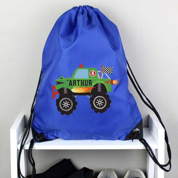 Buy Personalised Monster Truck Blue Kit Bag at www.giftsfinder.co.uk