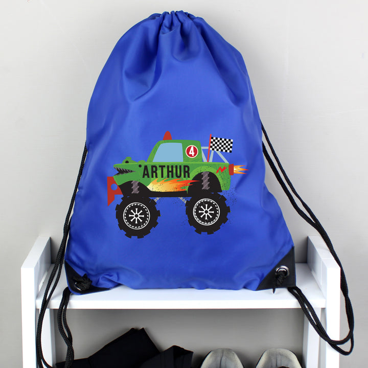 Personalised Monster Truck Blue Kit Bag - part of the Gifts Finder Personalised Kit Bags collection