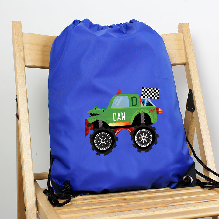 Personalised Monster Truck Blue Kit Bag - part of the Gifts Finder Personalised Kit Bags collection