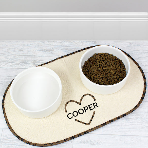 Buy Personalised Love Heart Pet Bowl Placemat at www.giftsfinder.co.uk