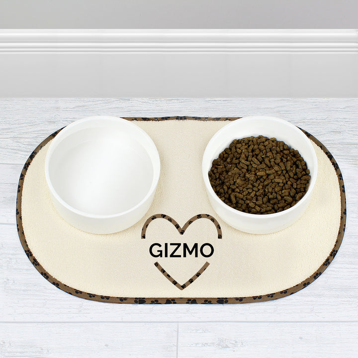 Personalised Love Heart Pet Bowl Placemat - part of the Gifts Finder Personalised Pet Bowls collection