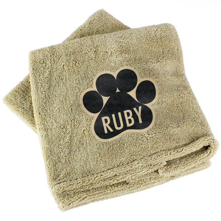 Buy Personalised Paw Print Brown Microfiber Pet Towel at www.giftsfinder.co.uk