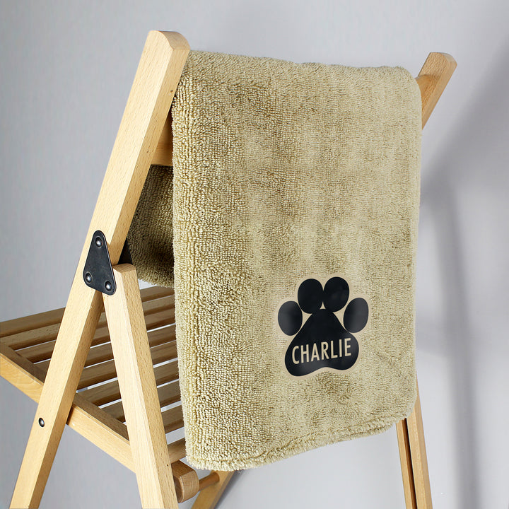 Buy Personalised Paw Print Brown Microfiber Pet Towel at www.giftsfinder.co.uk