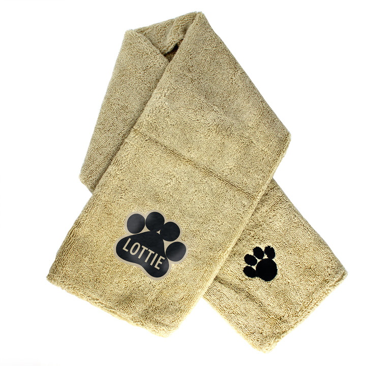 Buy Personalised Paw Print Brown Microfiber Pet Towel at www.giftsfinder.co.uk