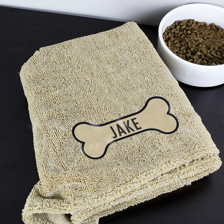 Buy Personalised Bone Brown Microfibre Pet Towel available now at www.giftsfinder.co.uk