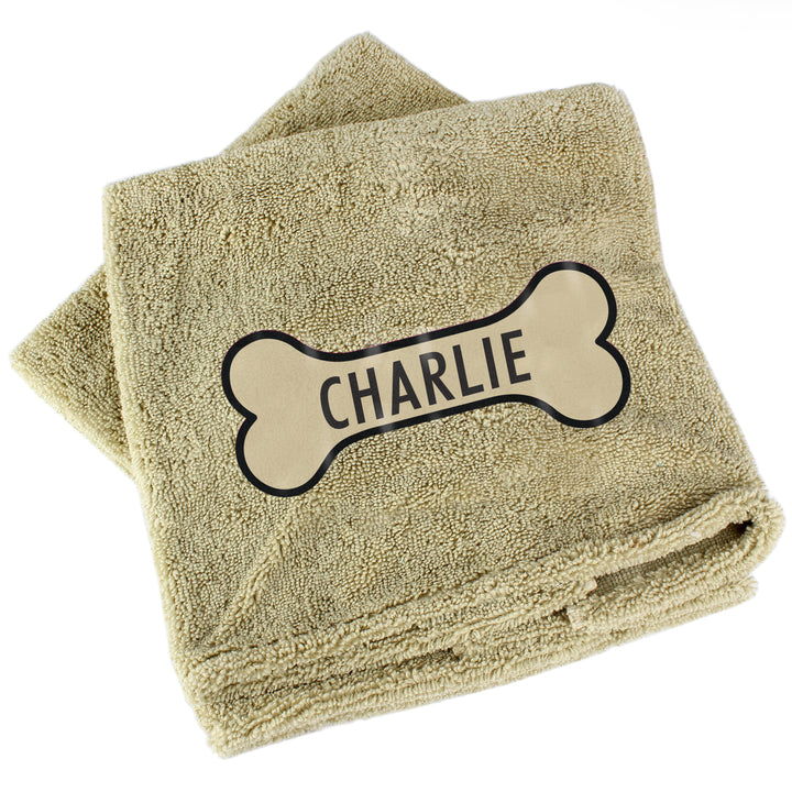 Buy Personalised Bone Brown Microfibre Pet Towel available now at www.giftsfinder.co.uk