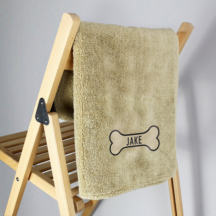 Buy Personalised Bone Brown Microfibre Pet Towel available now at www.giftsfinder.co.uk