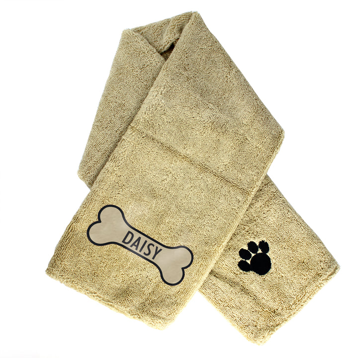 Buy Personalised Bone Brown Microfibre Pet Towel available now at www.giftsfinder.co.uk