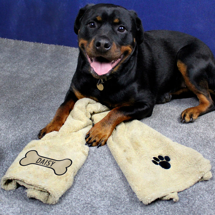 Buy Personalised Bone Brown Microfibre Pet Towel available now at www.giftsfinder.co.uk