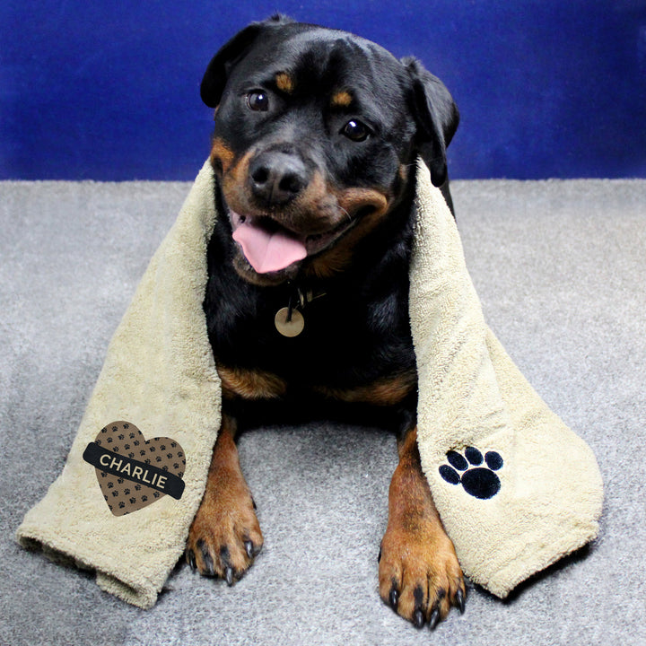 Buy Personalised Heart Brown Microfiber Pet Towel at www.giftsfinder.co.uk