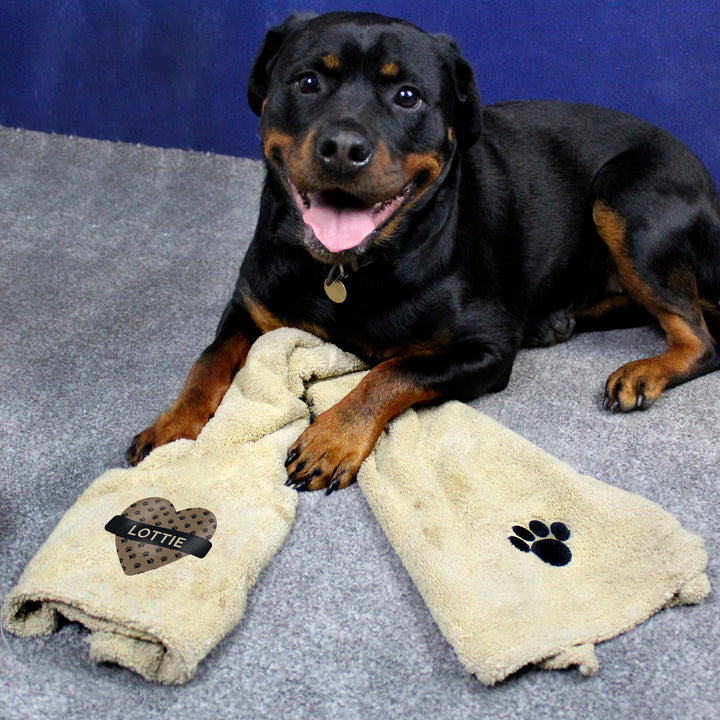 Buy Personalised Heart Brown Microfiber Pet Towel at www.giftsfinder.co.uk