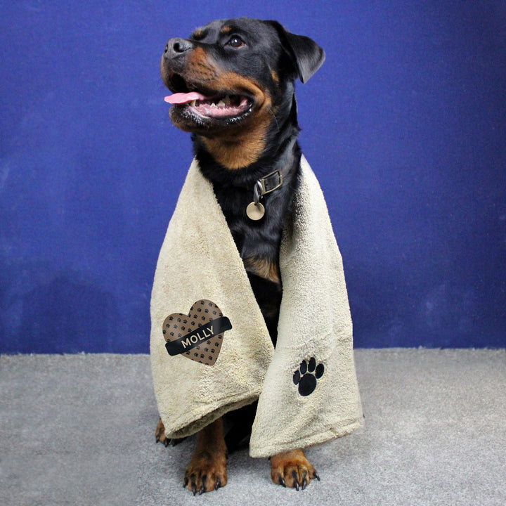 Buy Personalised Heart Brown Microfiber Pet Towel at www.giftsfinder.co.uk