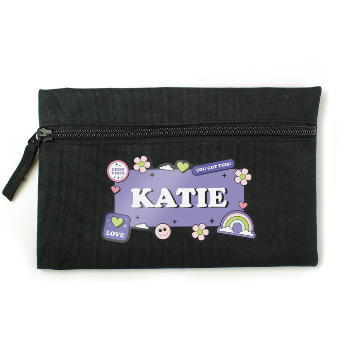 Buy Personalised Good Vibes Black Pencil Case available now at www.giftsfinder.co.uk