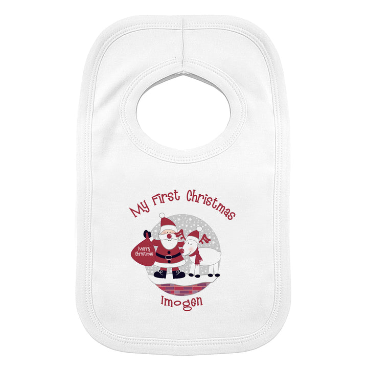 Personalised Rooftop Santa 1st Christmas Bib in gift category Personalised Christmas Gifts