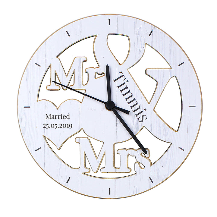 Personalised Mr & Mrs Shape Wooden Clock - part of the Gifts Finder Personalised Wooden Clocks collection