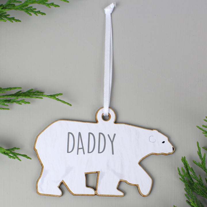 Buy Personalised Set of Four Polar Bear Family Wooden Hanging Decorations at www.giftsfinder.co.uk