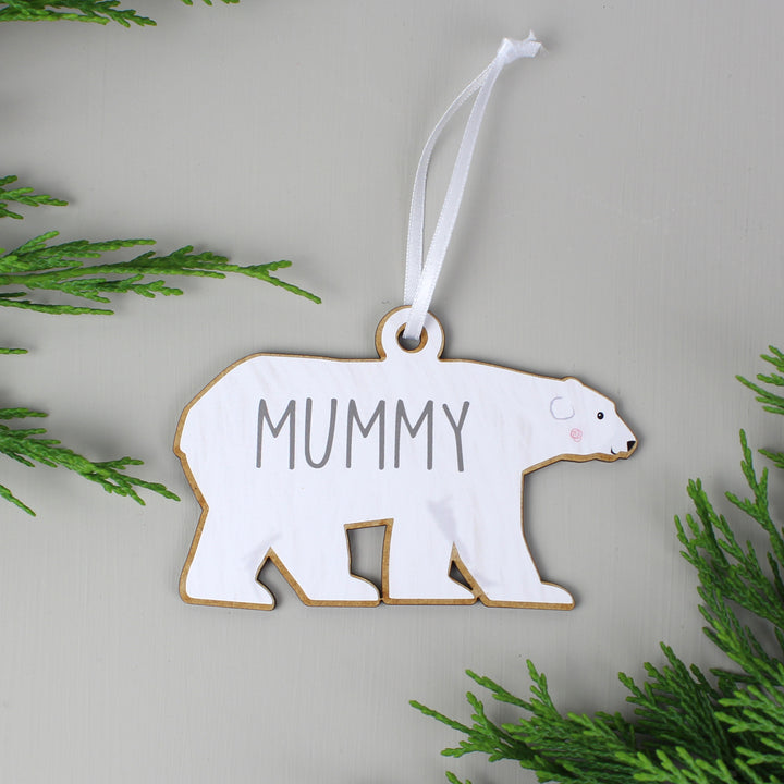 Buy Personalised Set of Four Polar Bear Family Wooden Hanging Decorations at www.giftsfinder.co.uk