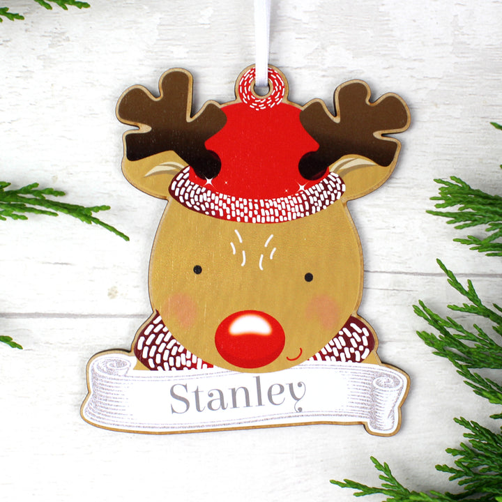 Buy Personalised Set of Four Colourful Christmas Characters Wooden Hanging Decorations at www.giftsfinder.co.uk