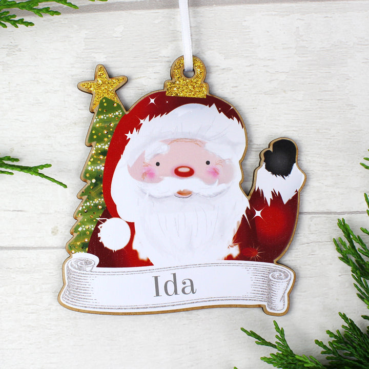 Buy Personalised Set of Four Colourful Christmas Characters Wooden Hanging Decorations at www.giftsfinder.co.uk