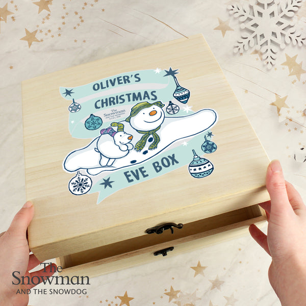 Buy Personalised The Snowman and the Snowdog Large Wooden Christmas Eve Box at www.giftsfinder.co.uk