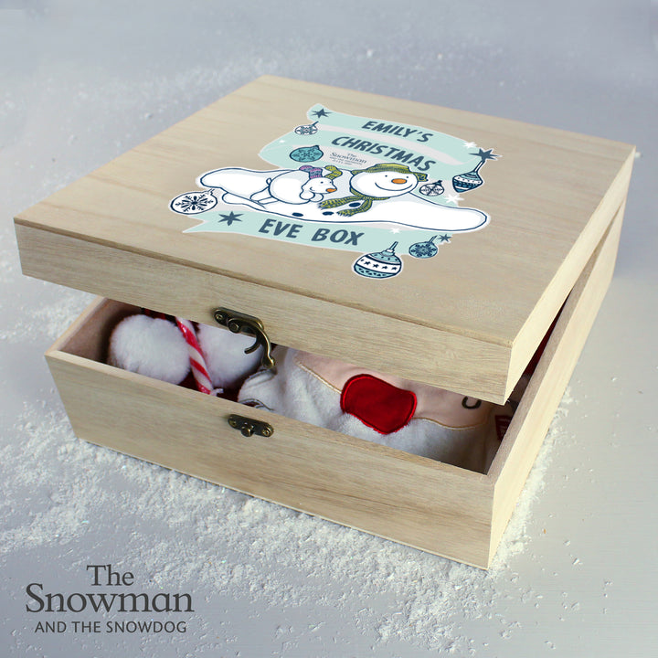 Personalised The Snowman And The Snowdog Large Wooden Christmas Eve Box - part of the Gifts Finder Personalised Christmas Eve Boxes collection