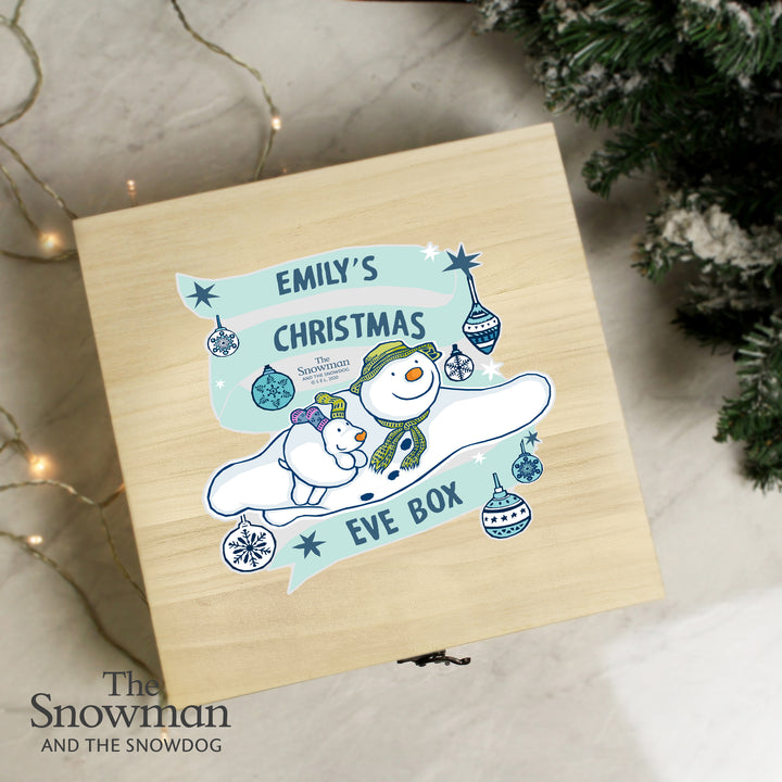 Personalised The Snowman And The Snowdog Large Wooden Christmas Eve Box - part of the Gifts Finder Personalised Christmas Eve Boxes collection