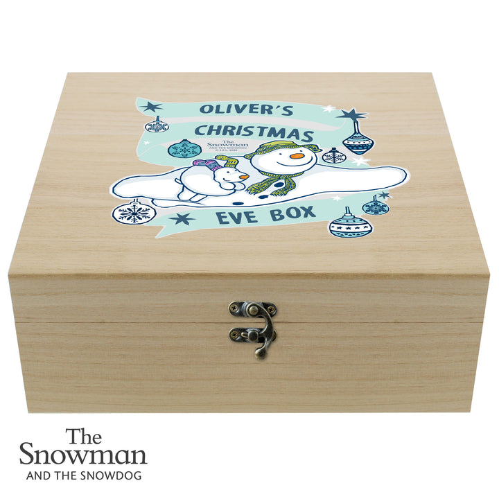 Personalised The Snowman And The Snowdog Large Wooden Christmas Eve Box - part of the Gifts Finder Personalised Christmas Eve Boxes collection