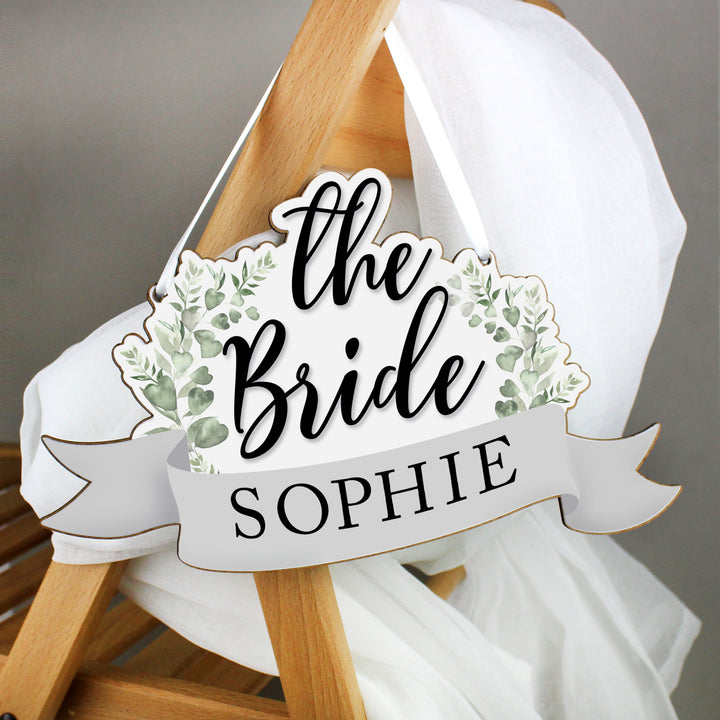 Buy Personalised The Bride Wooden Hanging Decoration at www.giftsfinder.co.uk