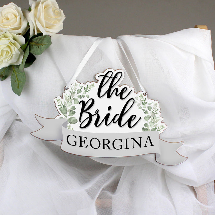 Buy Personalised The Bride Wooden Hanging Decoration at www.giftsfinder.co.uk