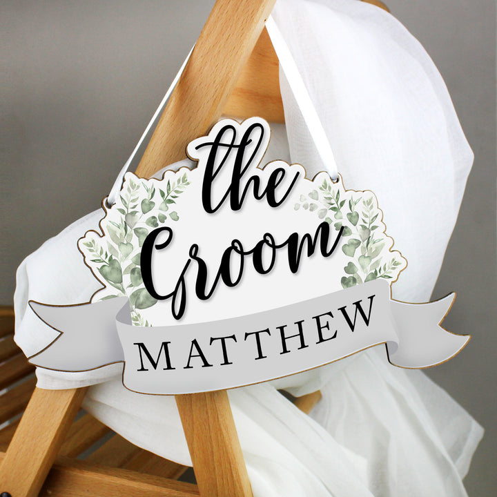 Buy Personalised The Groom Wooden Hanging Decoration at www.giftsfinder.co.uk