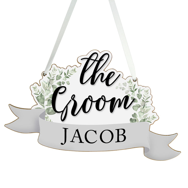 Buy Personalised The Groom Wooden Hanging Decoration at www.giftsfinder.co.uk