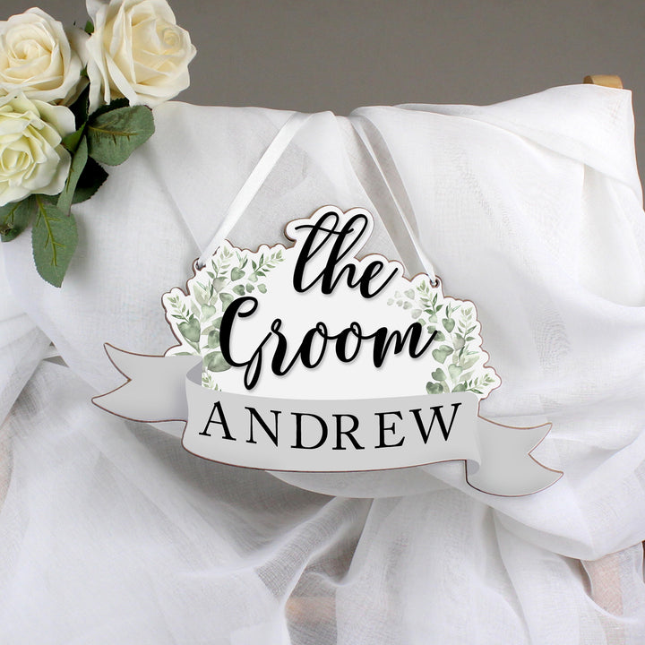 Buy Personalised The Groom Wooden Hanging Decoration at www.giftsfinder.co.uk