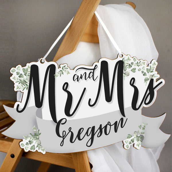 Buy Personalised Mr & Mrs Wooden Hanging Decoration at www.giftsfinder.co.uk