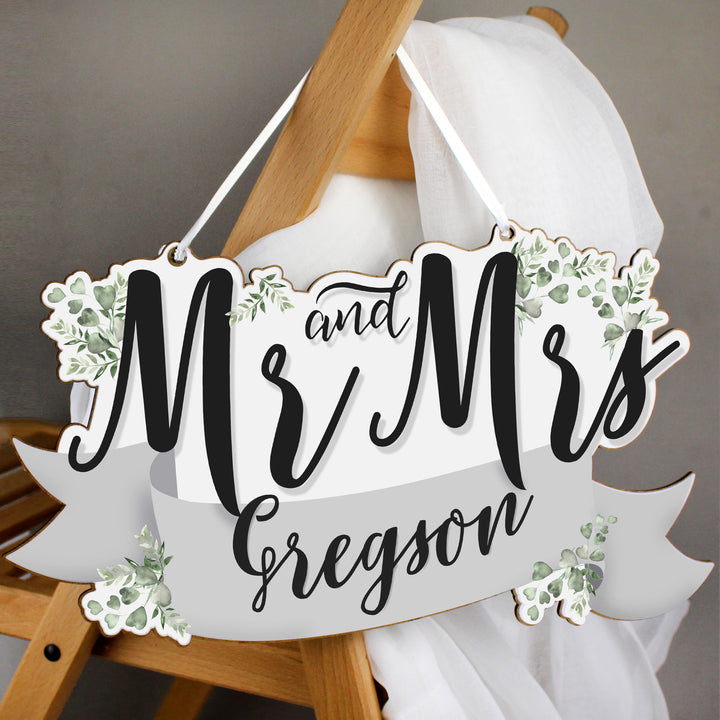 Buy Personalised Mr & Mrs Wooden Hanging Decoration at www.giftsfinder.co.uk