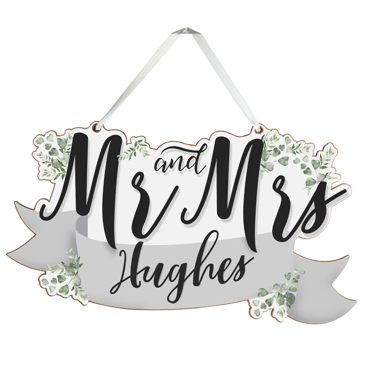 Buy Personalised Mr & Mrs Wooden Hanging Decoration at www.giftsfinder.co.uk