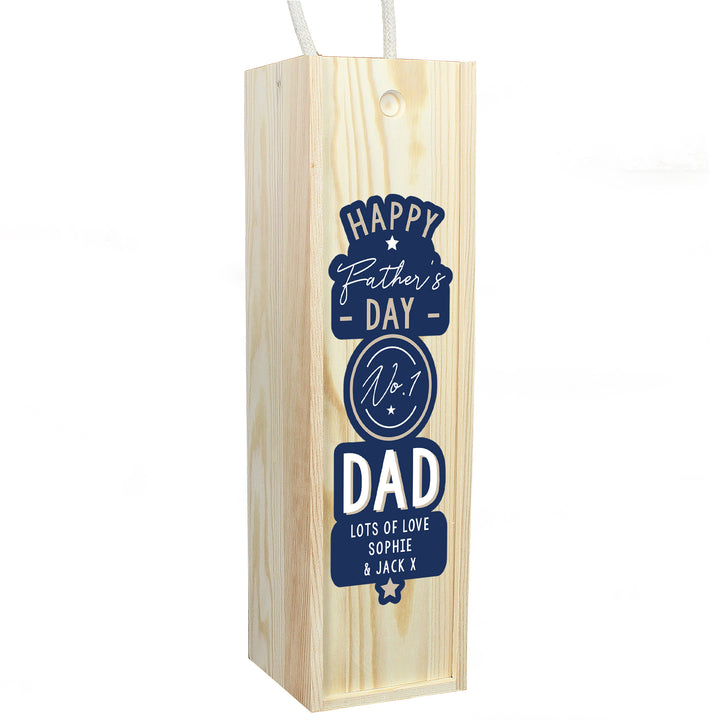 Personalised Happy Father's Day No. 1 Dad Wooden Wine Bottle Box - part of the Gifts Finder Personalised Father's Day Gifts collection