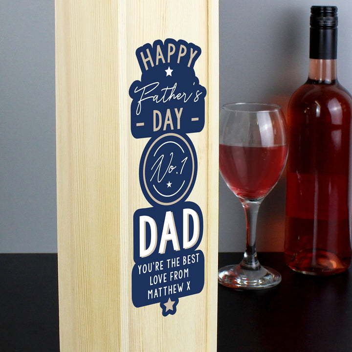 Personalised Happy Father's Day No. 1 Dad Wooden Wine Bottle Box - part of the Gifts Finder Personalised Father's Day Gifts collection