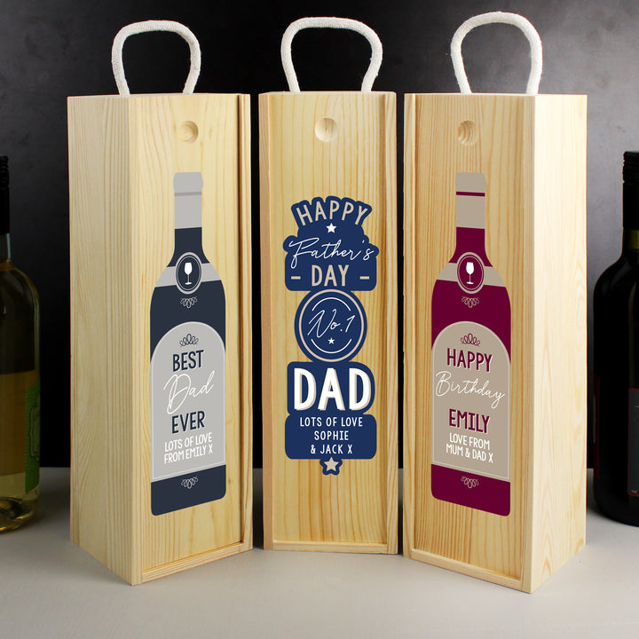 Personalised Happy Father's Day No. 1 Dad Wooden Wine Bottle Box - part of the Gifts Finder Personalised Father's Day Gifts collection