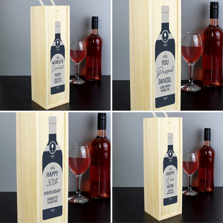 Personalised Free Text Grey Wooden Wine Bottle Box - part of the Gifts Finder Personalised Wine Boxes collection