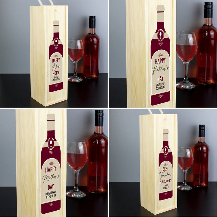 Personalised Free Text Red Wooden Wine Bottle Box - part of the Gifts Finder Personalised Wine Boxes collection