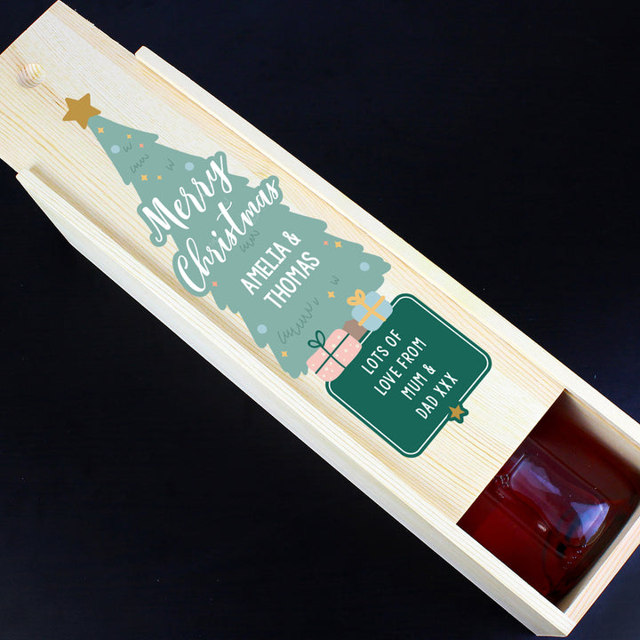 Buy Personalised Merry Christmas Wooden Bottle Box available now at www.giftsfinder.co.uk