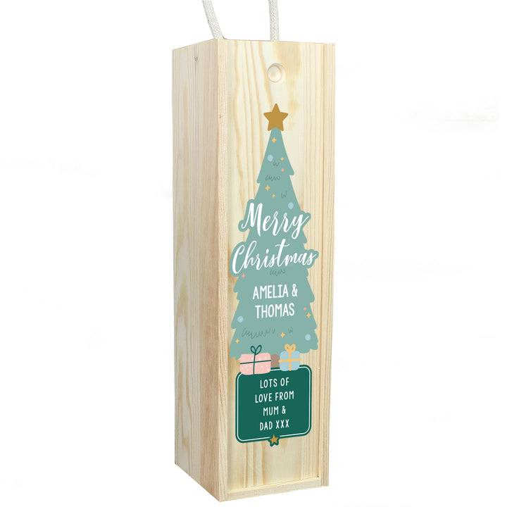 Buy Personalised Merry Christmas Wooden Bottle Box available now at www.giftsfinder.co.uk