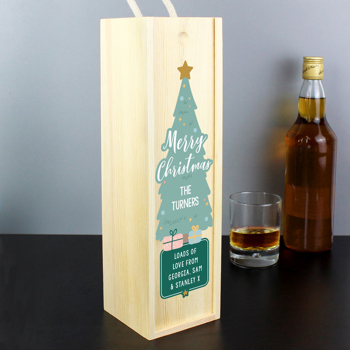 Buy Personalised Merry Christmas Wooden Bottle Box available now at www.giftsfinder.co.uk