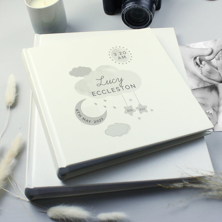 Personalised New Baby Moon & Stars Album With Sleeves - part of the Gifts Finder Personalised Photo Albums collection