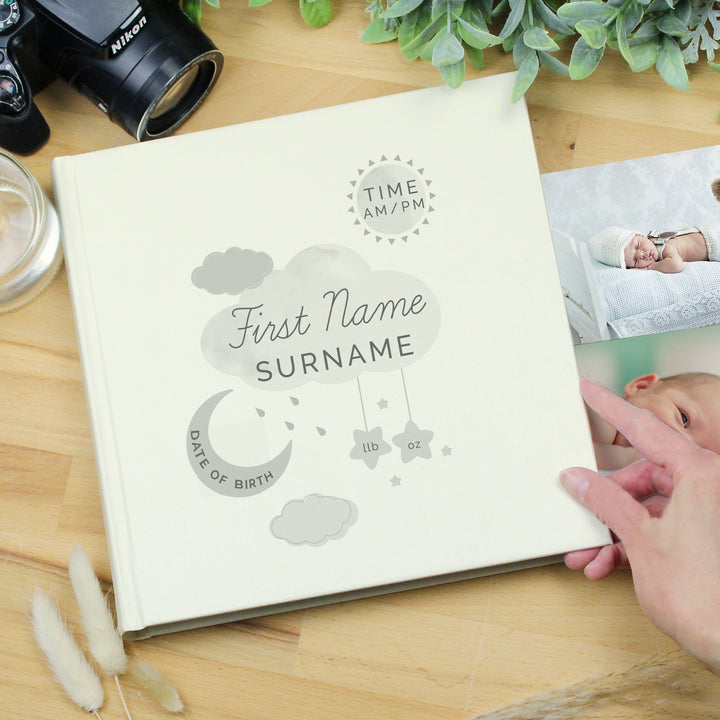 Personalised New Baby Moon & Stars Album With Sleeves - part of the Gifts Finder Personalised Photo Albums collection